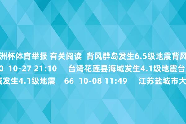 欧洲杯体育举报 有关阅读  背风群岛发生6.5级地震背风群岛发生6.5级地震    0  10-27 21:10     台湾花莲县海域发生4.1级地震台湾花莲县海域发生4.1级地震    66  10-08 11:49     江苏盐城市大丰区海域发生3.4级地震 震源深度12公里江苏盐城市大丰区海域发生3.4级地震 震源深度12公里    31  10-02 09:07     堪察加东岸隔邻海域发生7.3级地震堪察加东岸隔邻海域发生7.3级地震    20  09-13 11:03     日本九囿岛隔邻海域发生5.7级地震 震源深度10千米日本九囿岛隔邻海域发生5.7级地震 震源深度10千米    79  08-17 08:08     一财最热      点击关闭-万博官方体育app下载(官方)网站/网页版登录入口/手机版最新下载